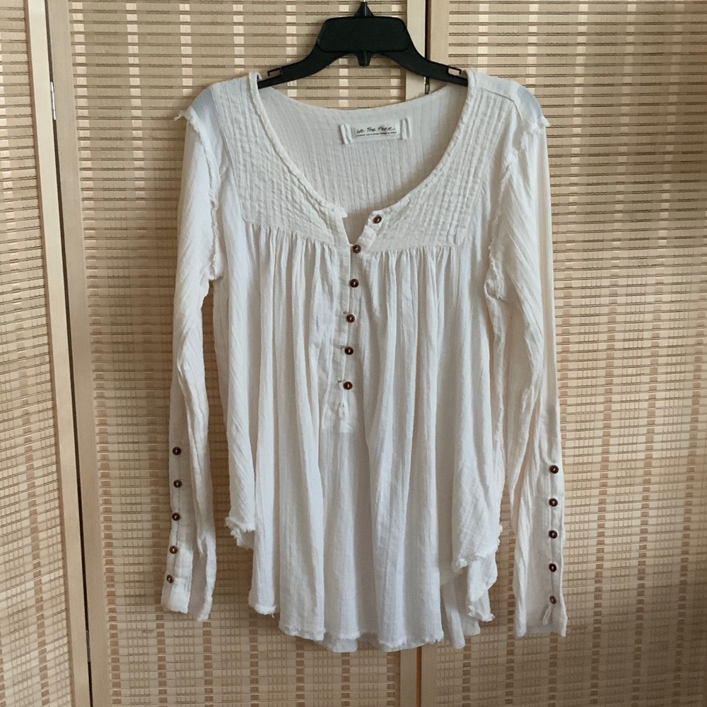 Free People Cream Button-Down Shirt Size Medium
